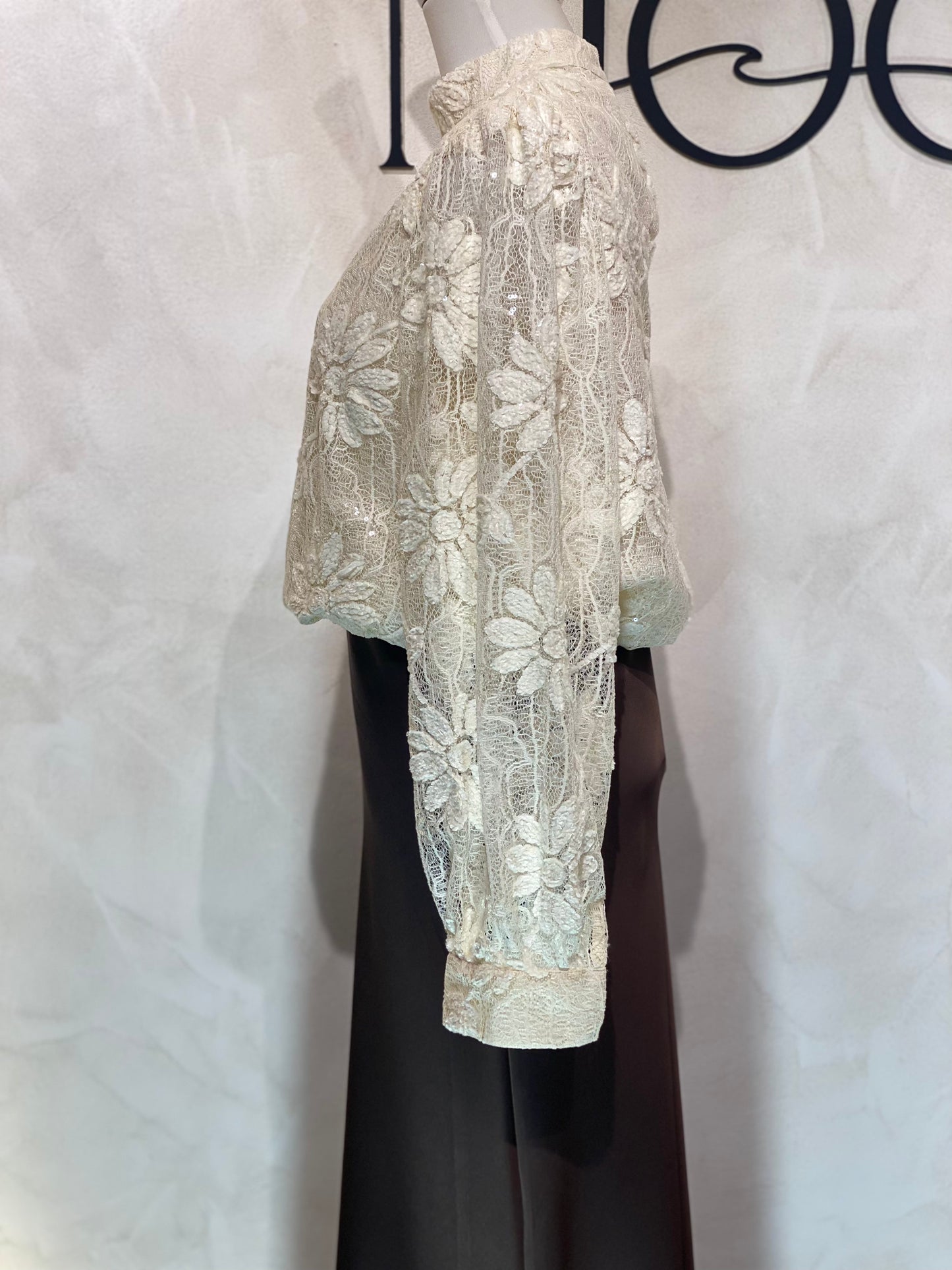 Le Haut Sandra allie élégance et modernité avec son col rond sophistiqué et sa délicate broderie en dentelle blanc nacré. Ses manches transparentes offrent une touche de légèreté, tandis que la finition impeccable garantit un look chic et raffiné. Idéal pour celles qui souhaitent se démarquer avec style et délicatesse.