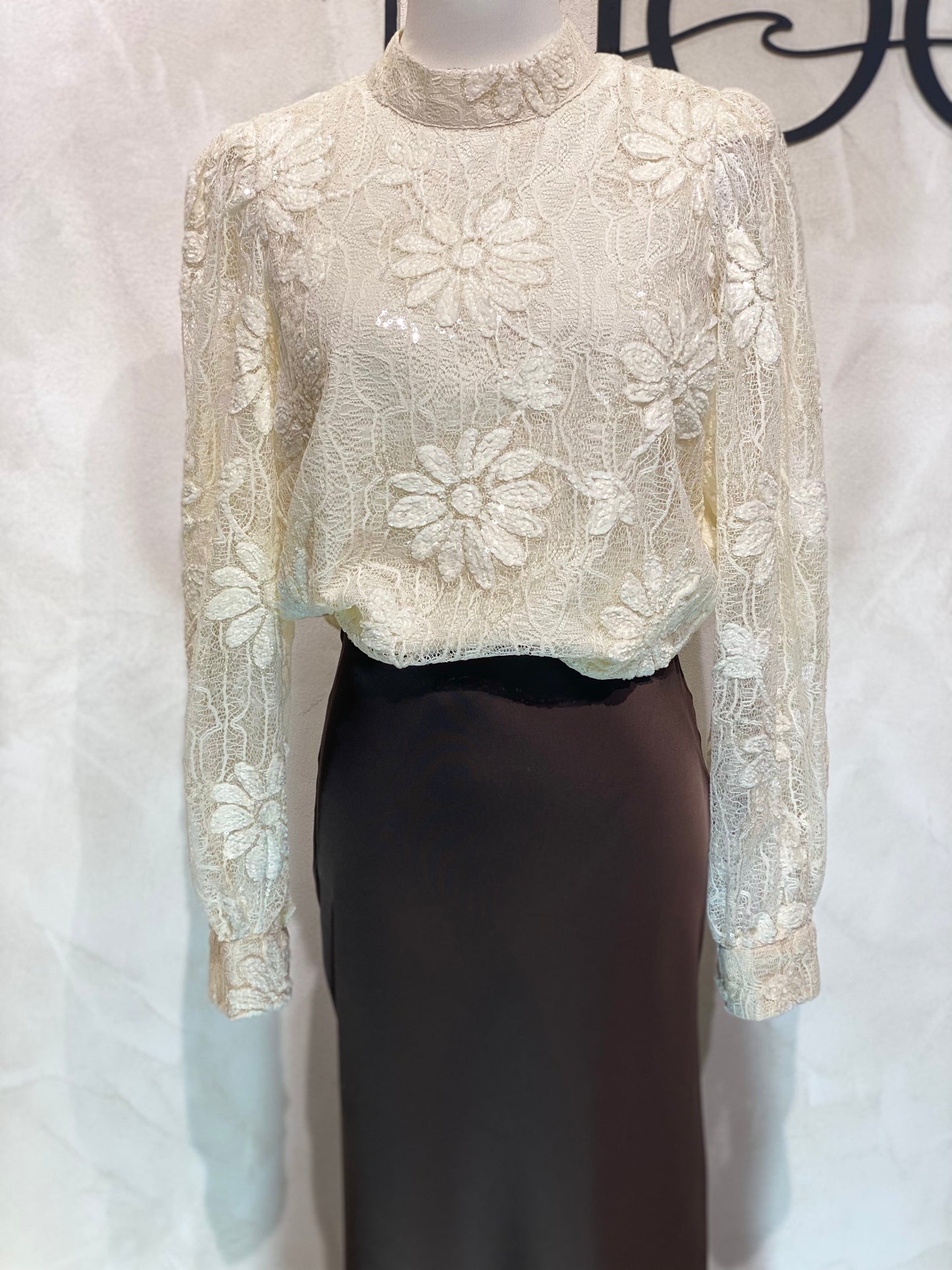 Le Haut Sandra allie élégance et modernité avec son col rond sophistiqué et sa délicate broderie en dentelle blanc nacré. Ses manches transparentes offrent une touche de légèreté, tandis que la finition impeccable garantit un look chic et raffiné. Idéal pour celles qui souhaitent se démarquer avec style et délicatesse.