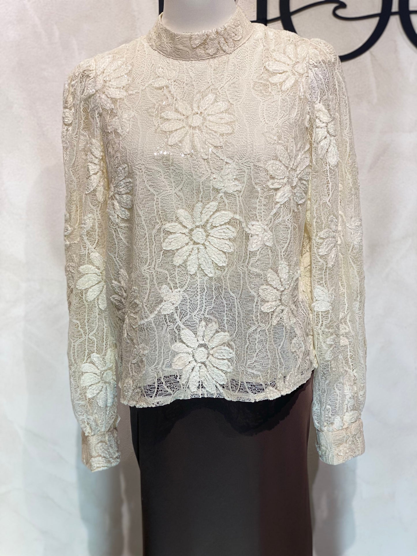 Le Haut Sandra allie élégance et modernité avec son col rond sophistiqué et sa délicate broderie en dentelle blanc nacré. Ses manches transparentes offrent une touche de légèreté, tandis que la finition impeccable garantit un look chic et raffiné. Idéal pour celles qui souhaitent se démarquer avec style et délicatesse.